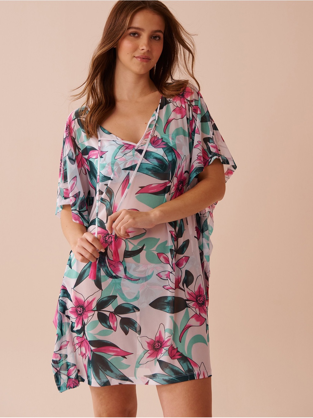 Floral Mesh Poncho / Swim Cover-Up
